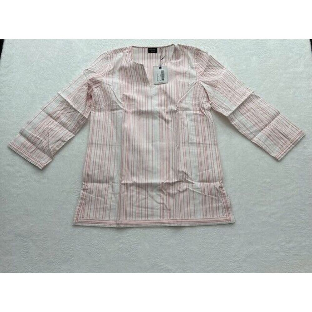 UNTUCKit Durfort Tunic Blouse 3/4 Sleeve Striped Pattern White‎ Pink Size 6 NEW